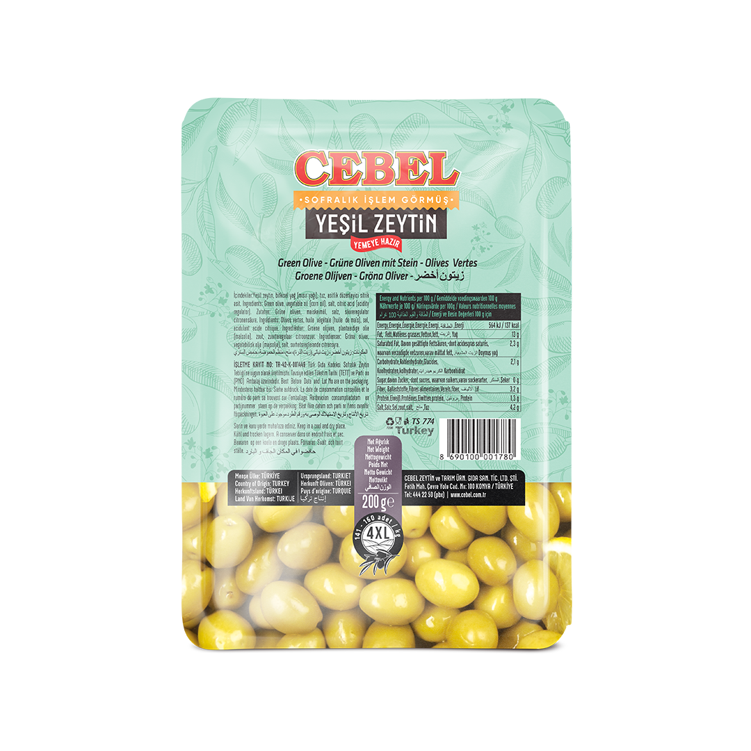 Yeşil Zeytin Kokteyl 4XL Kalibre 141-160 200 gr Vak.