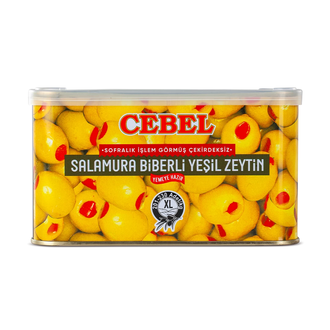 yeşil zeytin biberli xl kalibre 201-230 600 gr tnk
