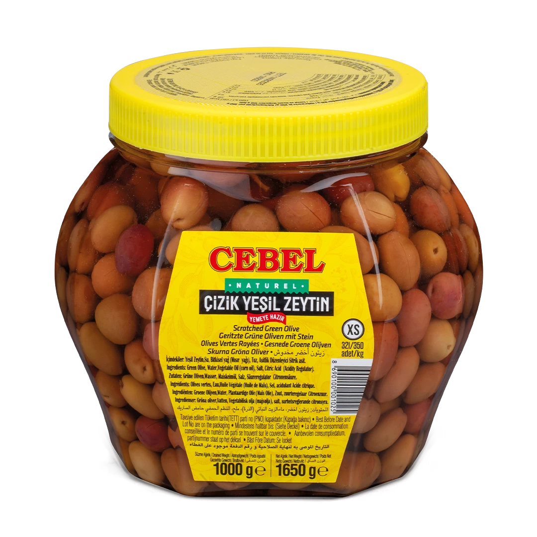 yeşil zeytin çizik xs kalibre 321-350 1000 gr pet