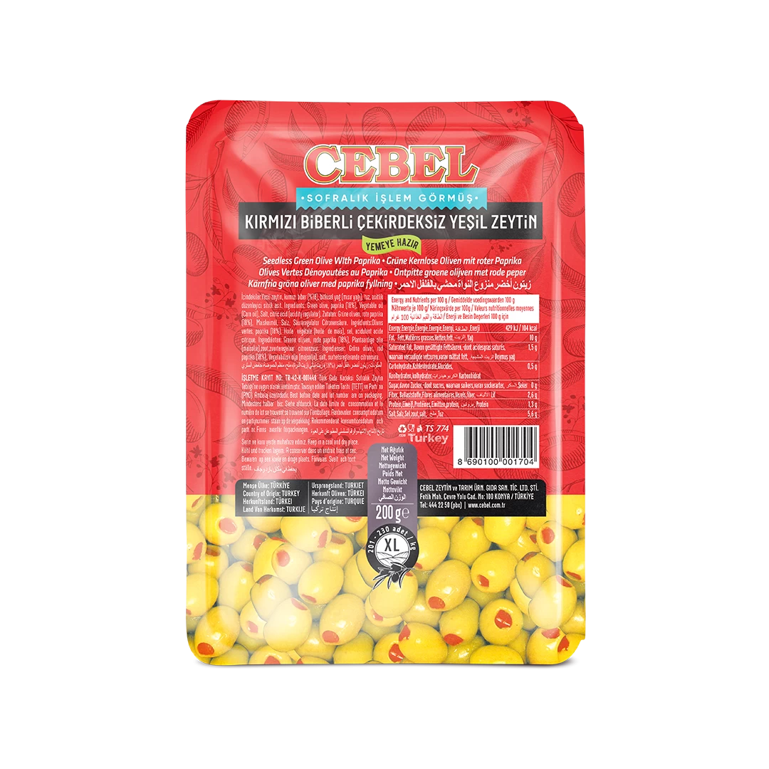 yeşil zeytin biberli xl kalibre 201-230 200 gr vak.